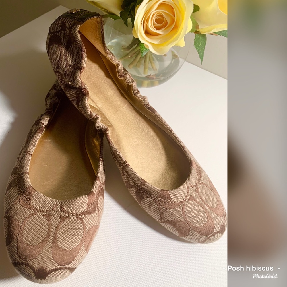 Coach Brown Aly Signature C Jacquard Ballet Flats